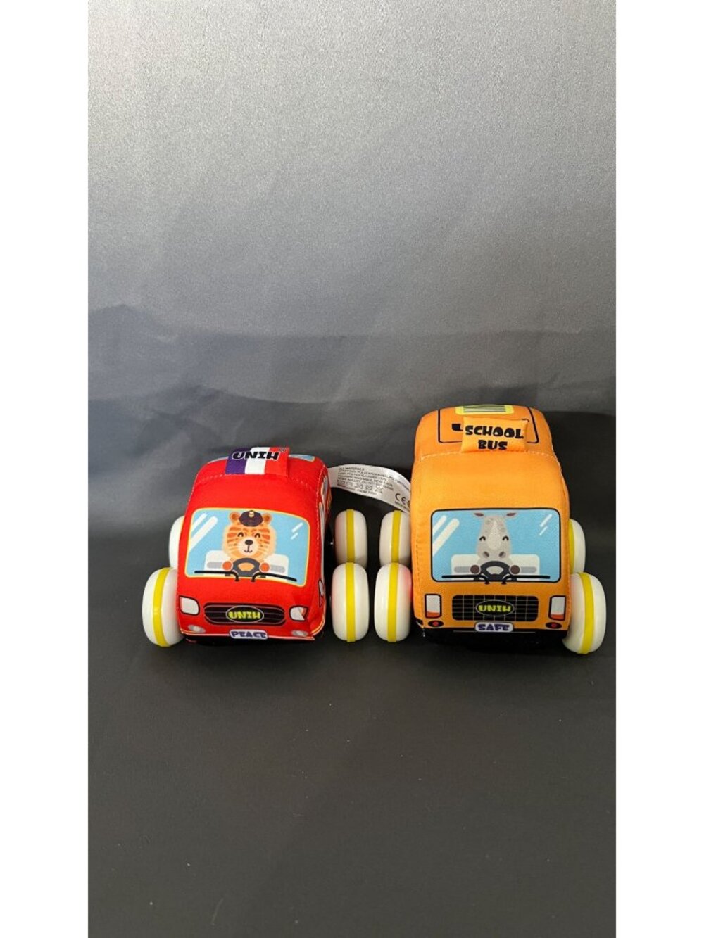 Soft Plush Toy Vehicles Set For Kids Includes Police Car & School Bus